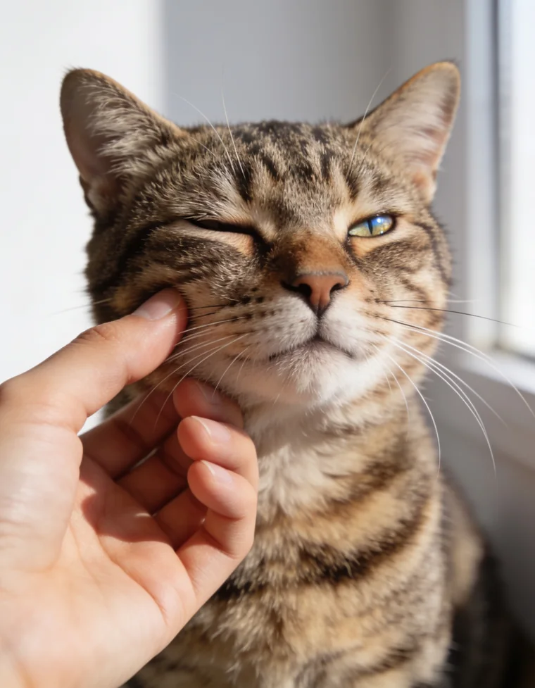 Gato feliz recebendo carinho